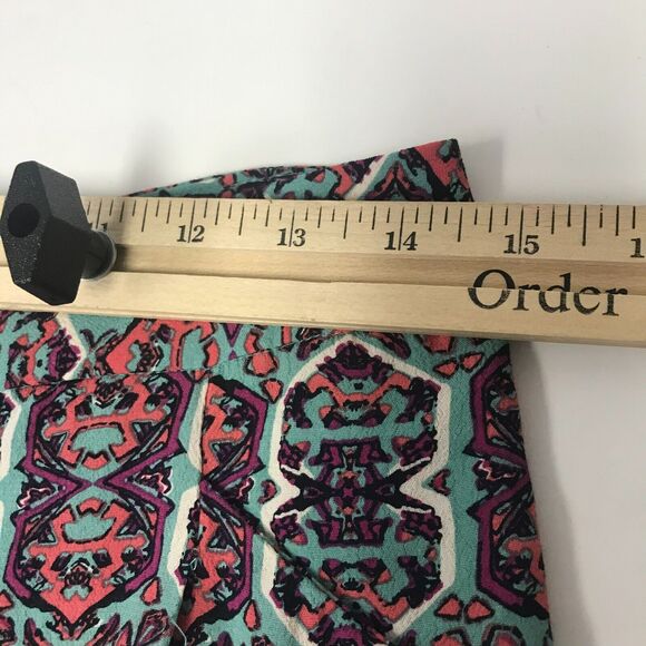 Anthropologie Elevenses Wide Leg Pant Womens 0 Blue Pink Flat Front Mid Rise - Picture 10 of 13